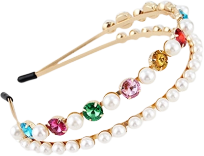 Cerchietto doppio rosa con gemme e perle