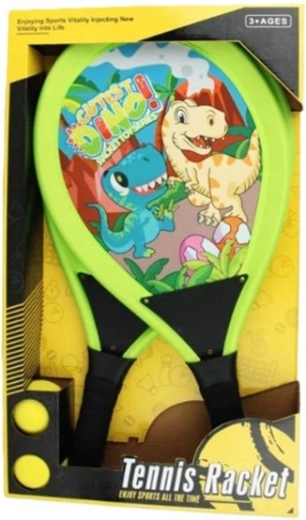 Set di racchette per bambini con dinosauri – 2 racchette e 2 palline