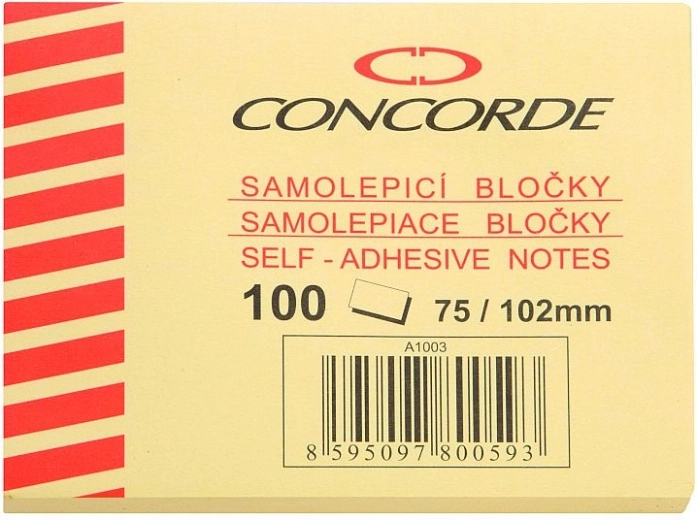 Blocchetto adesivo CONCORDE 75 × 102 mm, giallo, 100 fogli
