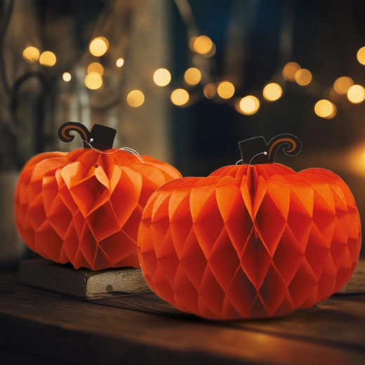 Decorazione di carta per Halloween – lanterne a forma di zucca da 25/30 cm, 2 pezzi