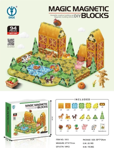 Set da costruzione magnetico Fattoria, 94 pezzi