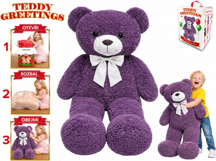 Orso di peluche con fiocco Teddy Greetings 120 cm viola - 1 pezzo