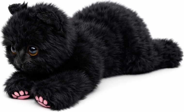 Gatto di peluche sdraiato nero 38 cm