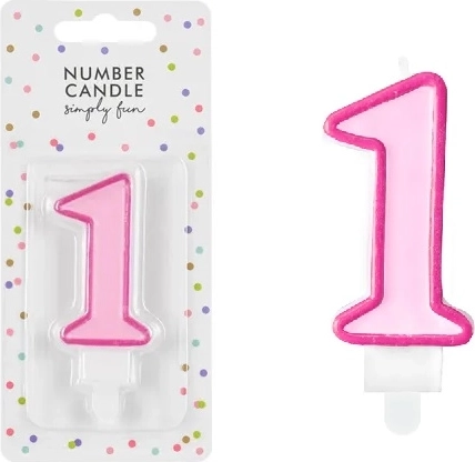 Candela di compleanno rosa per torta numero 1 (7 cm)