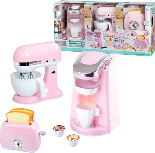Playgo tre eleganti elettrodomestici da cucina in rosa (macchina del caffè, frullatore, tostapane)