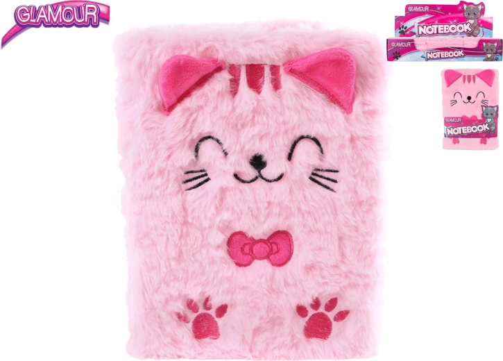 Quaderno Glamour con motivo di gatto in peluche, 80 pagine