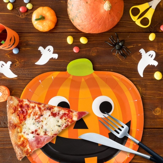 Piatti di carta con motivo zucca 19 cm, 8 pezzi