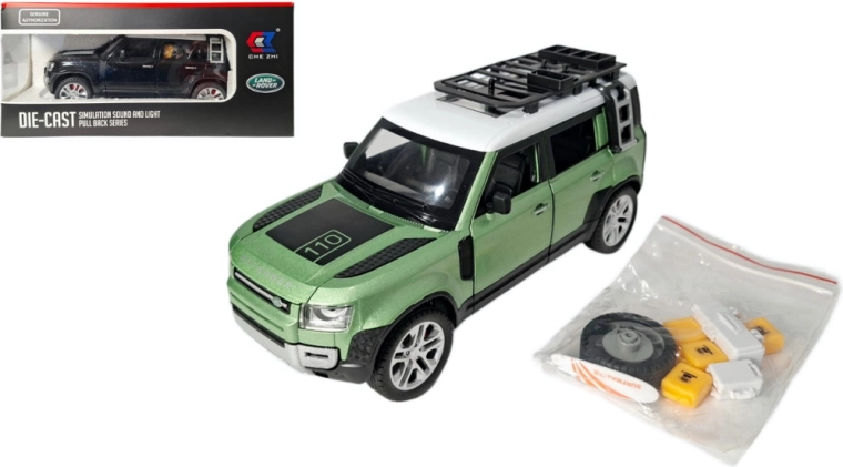 Land Rover Defender 1:24 modello in metallo con luci e suoni