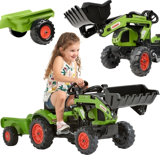 Trattore a pedali Falk Claas Arion 410 con caricatore e rimorchio per bambini 2–5 anni