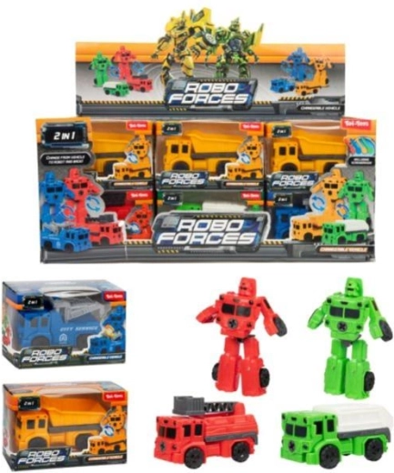 Mini auto/robot trasformabile in plastica 9 cm, 4 colori