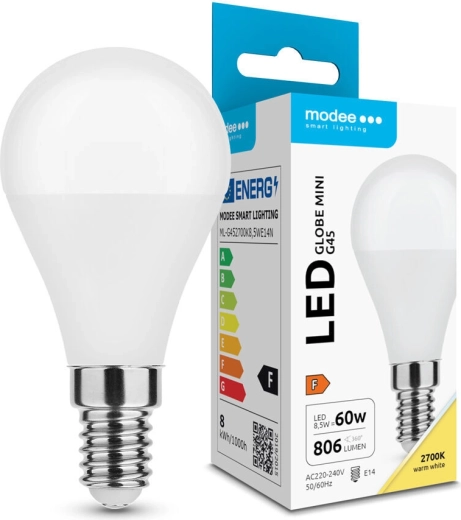 Modee Lampadina LED Globe Mini G45 8,5 W E14, 806 lm, bianco caldo