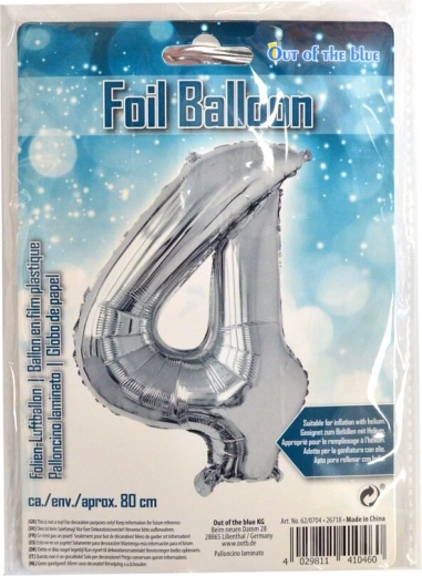 Palloncino in foil numero 4 argento 80 cm