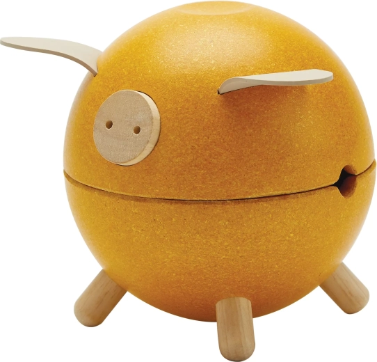 PlanToys salvadanaio in legno maialino giallo Orchard