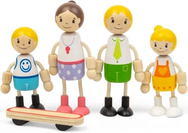 Bambole in legno Tidlo per casa delle bambole – famiglia europea con skateboard