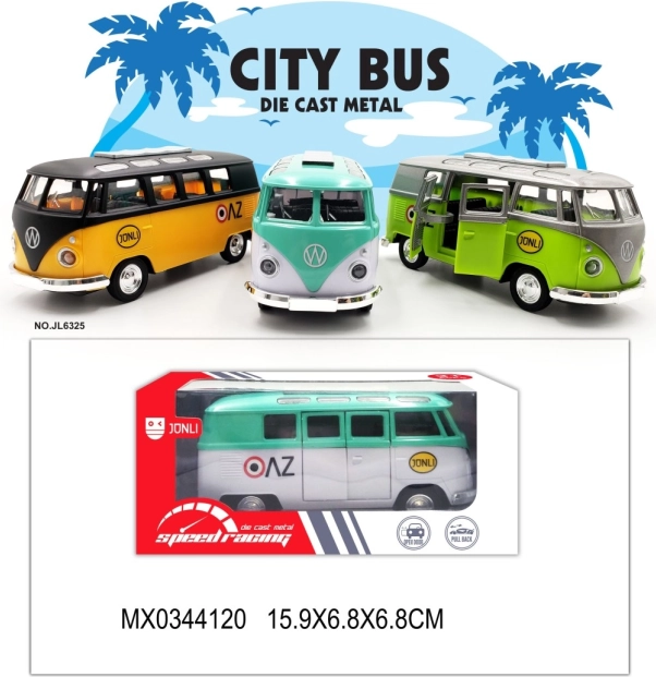 Mini autobus in metallo con porte apribili e meccanismo a retrocarica