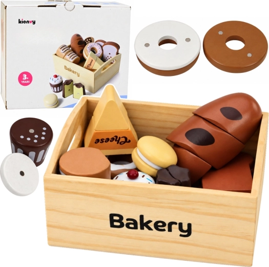 Mini panetteria in legno – set magnetico di prodotti da forno in cassetta di legno (10 pezzi)