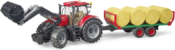 Trattore Bruder Case IH Optum 300 CVX con caricatore frontale e trasportatore per balle