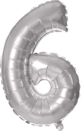 Palloncino in foil TORO cifra 6, 30 cm, argento