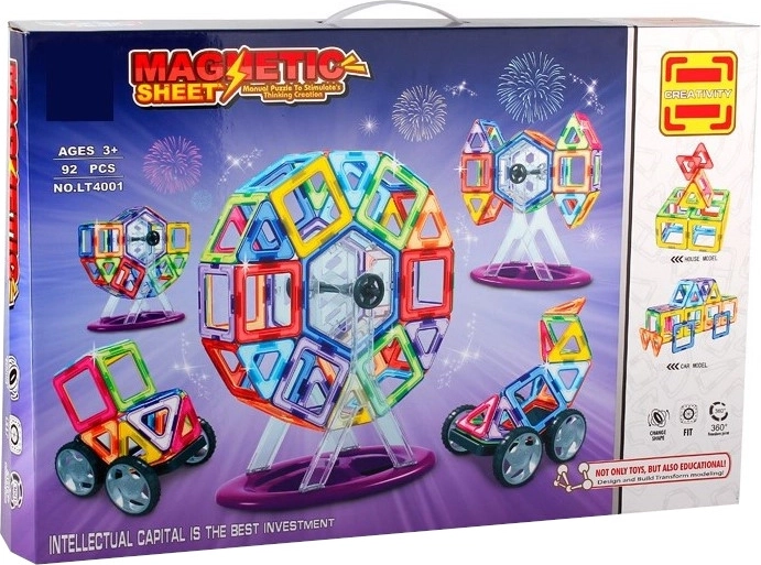Set di costruzione magnetico Magnetic Sheet 92 pezzi