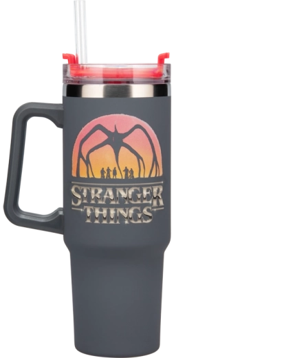 Tumbler termico Stranger Things 1200 ml con cannuccia e manico
