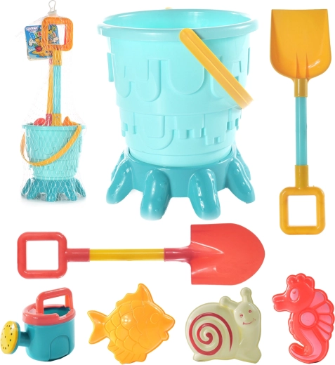 Woopie set da sabbia in secchiello con formine, palette e annaffiatoio (7 pz)