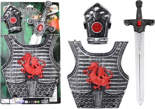 costume da cavaliere con armatura, spada e schiniera per bambini