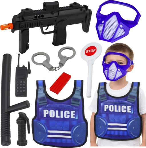 Set di polizia per bambini con gilet, pistola e accessori