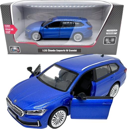 Modello in metallo Škoda Superb IV Combi 1:35 blu con luci e suoni