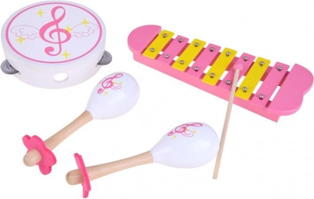 Set di strumenti musicali in legno per bambini – xilofono, tamburello e maracas