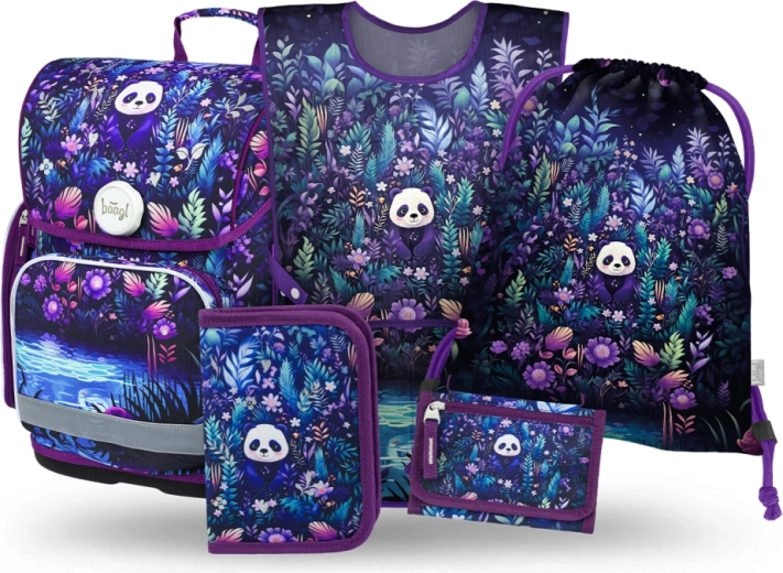 Set scolastico 5 pz BAAGL Ergo Jungle Panda – cartella, astuccio, sacca, grembiule e portafoglio