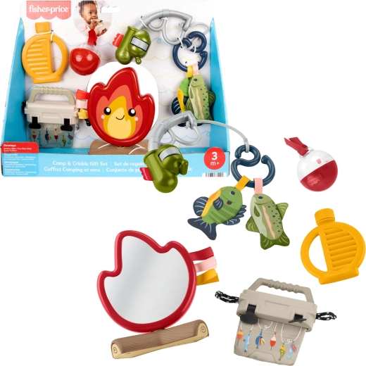 Fisher-Price set regalo sensoriale di giocattoli per bebè Biwak Malucha (campeggio) – 7 pezzi