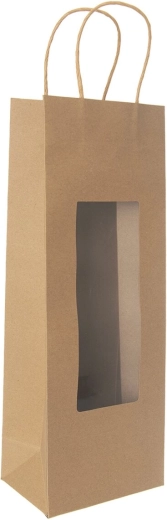 Borsa regalo in carta per vino NATURE con finestra trasparente 12,5 × 9 × 35 cm