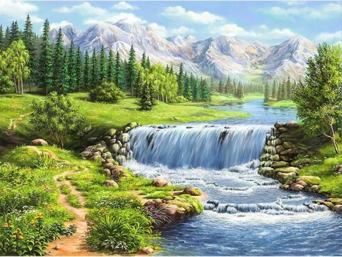 Pittura diamantata Fiume in montagna 30 × 40 cm