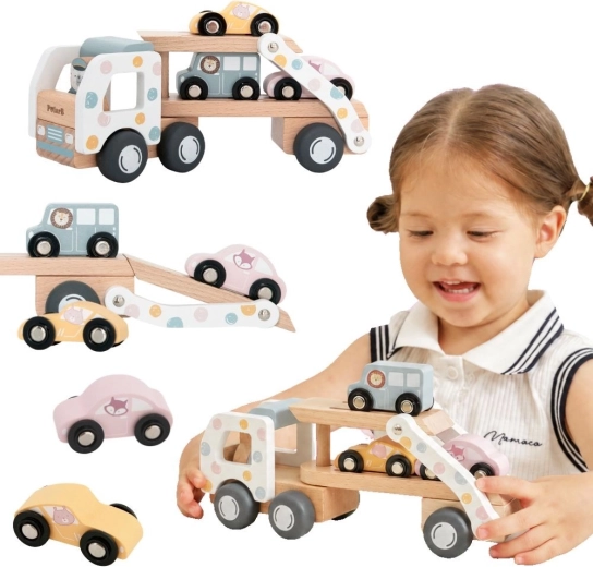 Trasportatore di auto in legno VIGA PolarB con 3 auto e conducente