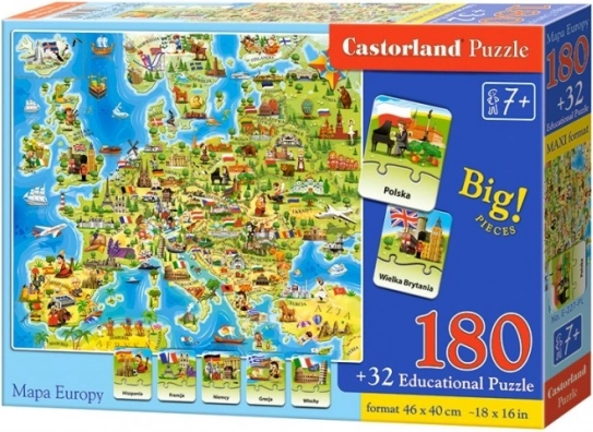 Castorland puzzle mappa d’Europa 180 pezzi con quiz