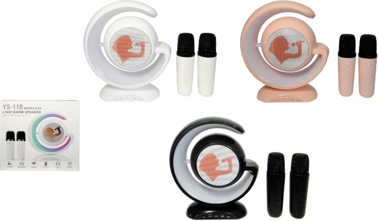 Set karaoke wireless con altoparlante a mezzaluna e 2 microfoni