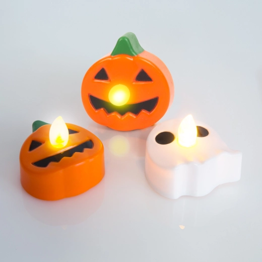 Candele LED tealight di Halloween a forma di zucca e fantasma – 3 pezzi