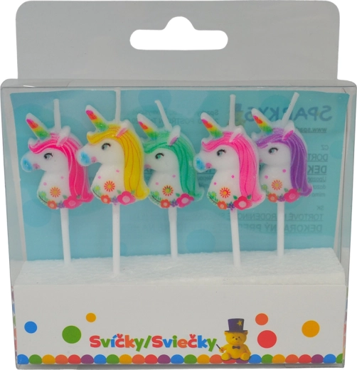 Candeline di compleanno con unicorno e portacandeline, 5 pz