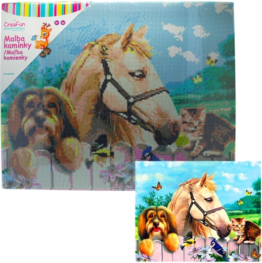 Pittura diamantata – ragazzo, cane e gatto 40 × 50 cm