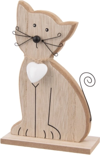 Decorazione in legno Gatto con cuore marrone 15 cm