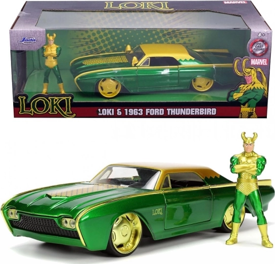 Marvel Loki Ford Thunderbird 1:24 – modello di auto in metallo con personaggio