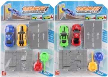 Set di auto a lancio con piattaforma e muro da sfondare