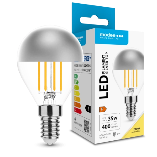 Modee Lampadina LED Filament Globe Mini P45 Silver Top 4 W E14, 400 lm, bianco caldo
