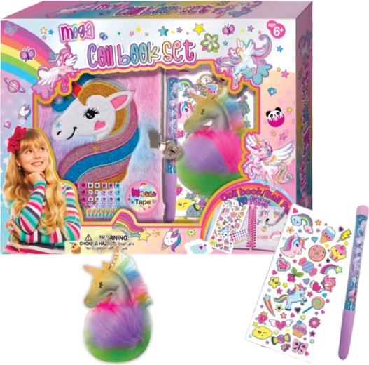 Grande set con diario in peluche unicorno