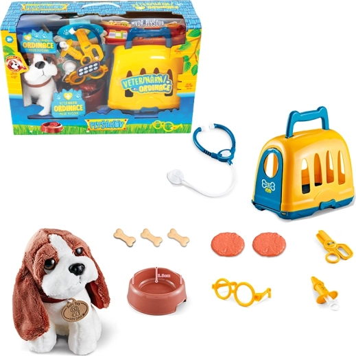 Set veterinario con trasportino e beagle