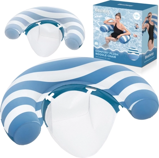 Bestway poltrona galleggiante gonfiabile con seduta in mesh Comfort Plush, cambia colore, 119 × 68 cm