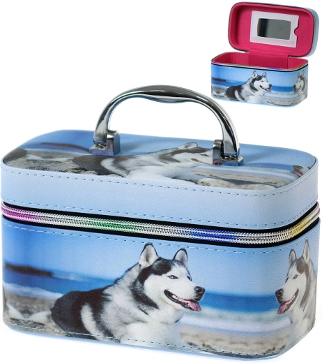 Valigetta cosmetica per bambini Adar S con specchietto, con zip e stampa con cagnolino