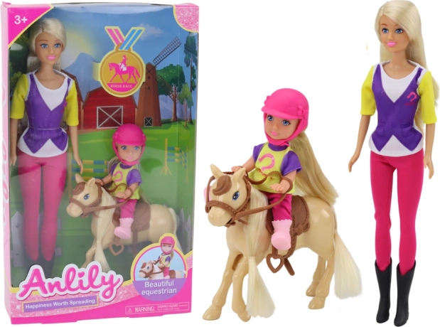 Set bambola Anlily con bambino e pony scuderia equestre