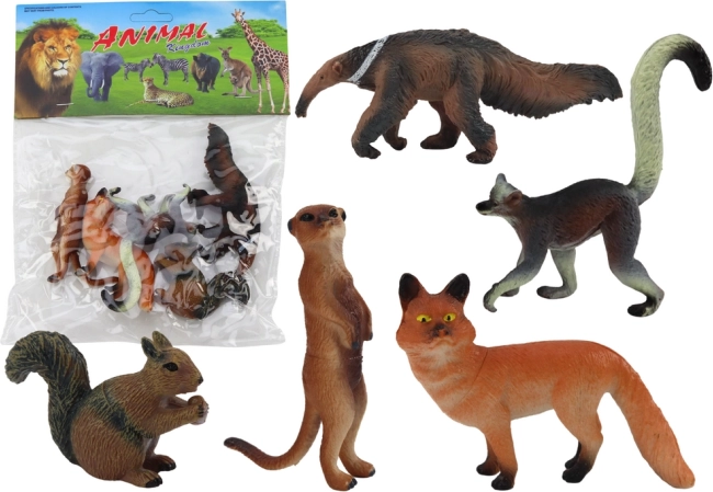 Figure Animali 5 Pezzi: Scoiattolo, Suricata, Formichiere, Volpe, Lemure