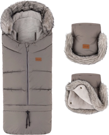 Petite&Mars set invernale: sacco coprigambe Arctic 4in1 + guanti per passeggino Furry mocha mousse